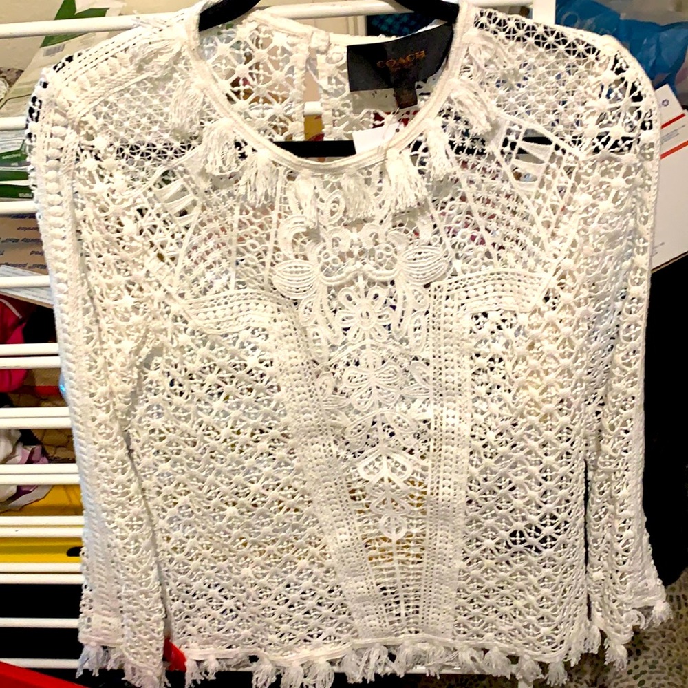 Coach lacy detailed top with tassels XS